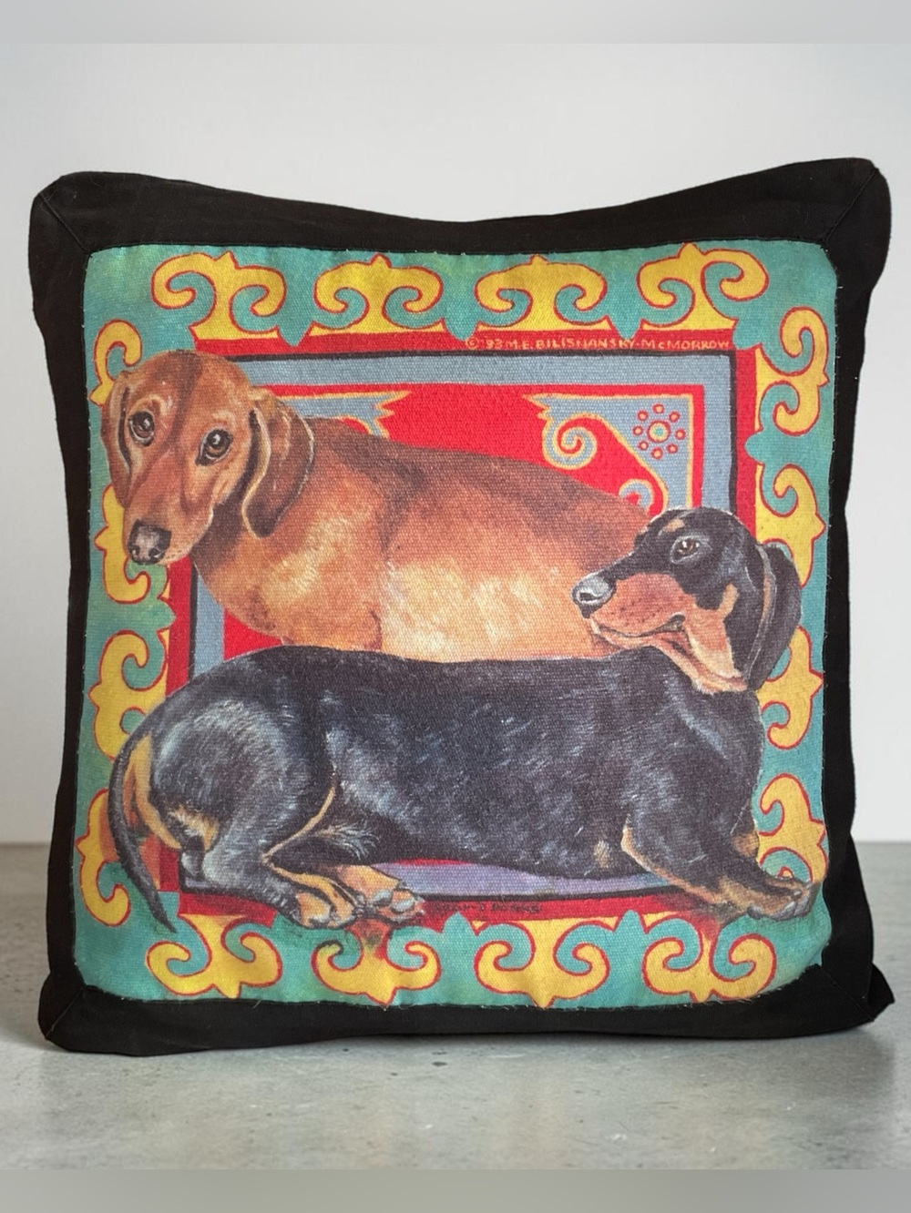 Vintage dachshund pillow, custom-made, pillow insert is new, cover washed